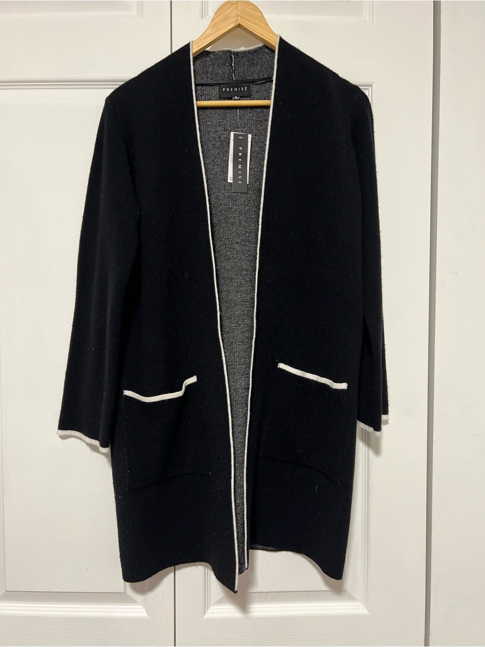 Premise Black Cardigan with White Trim Detailing